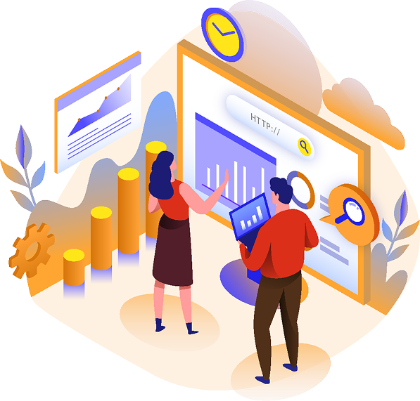 Illustration: Team optimiert SEO-Dashboard